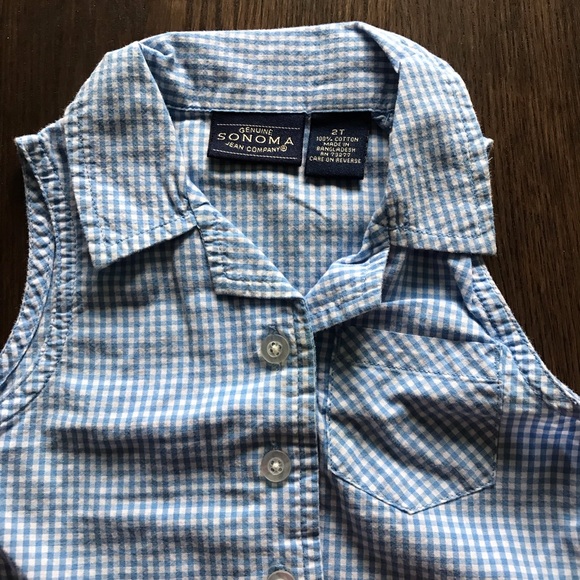 3/$15 Sonoma Blue White Gingham Sleeveless Top EUC - Picture 2 of 4